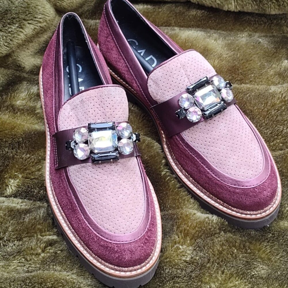GADEA By Lodi Rhinestone Purple/Burgandy Suede Chunky Loafers, 39 8-8.5 -  NWOT